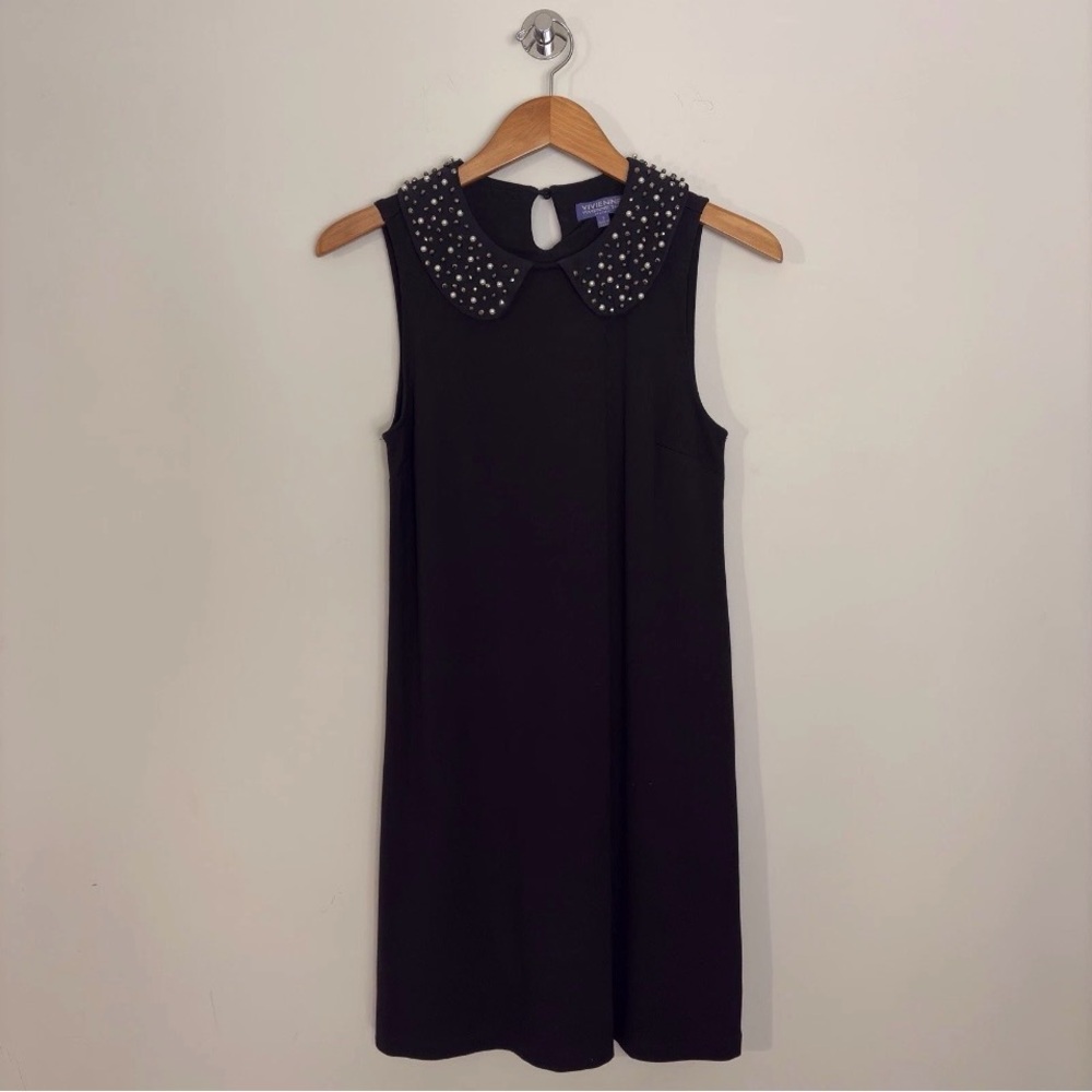 Vivienne Tam Black Embellished Peter Pan Collar Dress Small LBD Pearl Stud Goth